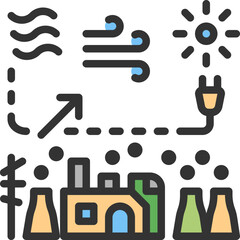 phase out coal power plant color style icons