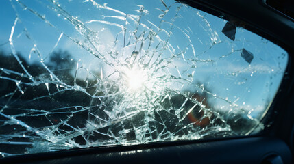 Broken windshield car accident