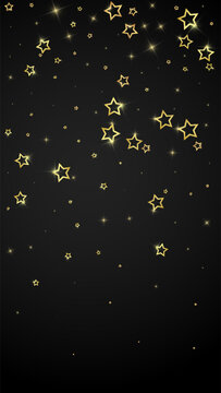 Christmas spirit. Scattered falling stars. Festive christmas confetty overlay template. Festive stars vector illustration on black background.