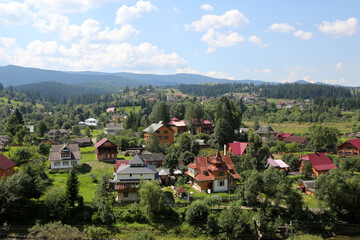Fototapeta premium Traditional landscape of the city of Vorokhta, Carpathians, Ukraine