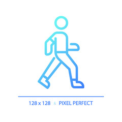 2D pixel perfect blue gradient walking icon, isolated vector, thin line illustration.