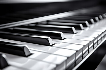 A close perspective of piano keys emphasizes their stark contrast and the harmony found within...