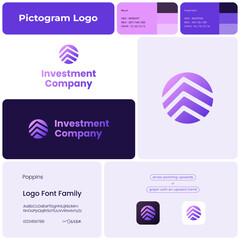 Fototapeta premium Investment company gradient glyph business logo. Brand name. Capital market. Upward trend. Design element. Visual identity. Poppins font used. Suitable for financial consultant, asset manager