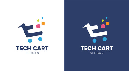 Online shop logo. Letter T with shopping cart logo for online store