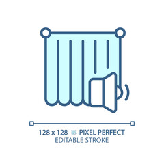 2D pixel perfect editable soundproof curtain blue icon, isolated vector, soundproofing thin line illustration.