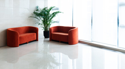 Set of office furniture near the window