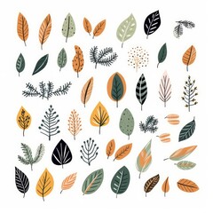 Abstract hand drawn isolated organic leaves illustration