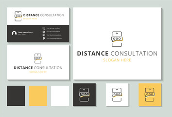Distance consultation logo design with editable slogan. Branding book and business card template.