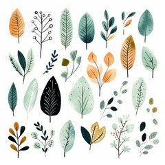 Abstract hand drawn isolated organic leaves illustration