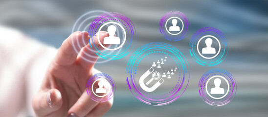 Woman touching a recruitment concept