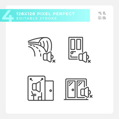 Pixel perfect black icons pack representing soundproofing, editable thin line illustration.