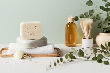 Natural skin care products. Zero waste, eco-friendly bathroom and spa accessories, Generative AI