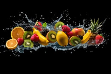 This is an image of fruits with water splashing.

 Generative AI