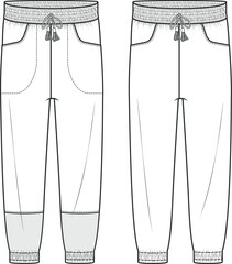 Casual Pants Design: Relaxed Fit in Flat Sketch, Sweatpants Design