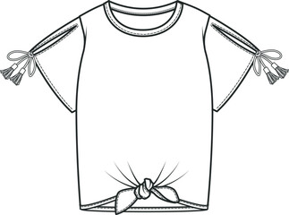 Fashion Flat Sketch of a Trendy T-Shirt Design. Modern Vector Illustration of a Casual T Shirt, Stylish design women's clothing