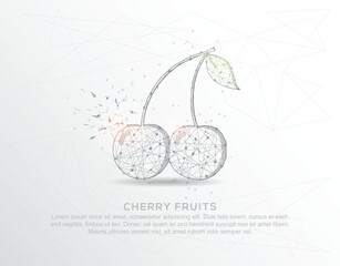Cherry fruits abstract mash line and composition digitally drawn in the form of broken a part triangle shape and scattered dots.