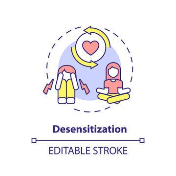2D editable desensitization thin line icon concept, isolated vector, multicolor illustration representing behavioral therapy.
