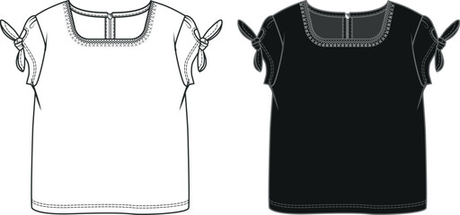 Tshirt Design, Detailed Vector Technical Drawing for Fashionable and Comfortable Tee, Perfect for Casual Wear and  of Style, T shirt Flat Sketch for Girls