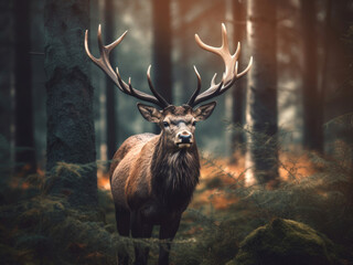 Royal deer walking in the forest