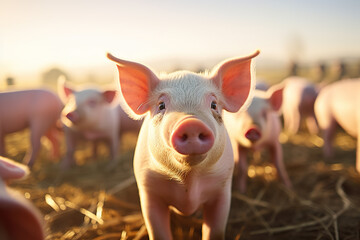 Sustainable Farming Capturing Ecological Pigs and Piglets at a Domestic Farm. created with Generative AI
