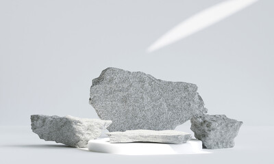 rock podium for product presentation. Natural beauty pedestal, relaxation and health, 3d illustration