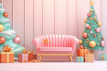 3D Render Christmas Theme Background, Merry Christmas and Happy New Year, Xmas Decoration Concept. Generative Ai