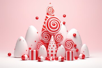 3D Render Christmas Theme Background, Merry Christmas and Happy New Year, Xmas Decoration Concept. Generative Ai