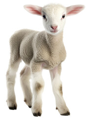 Cute white lamb isolated on a white background as transparent PNG, animal