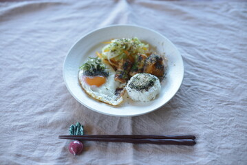 Home made Japanese food in the morning.