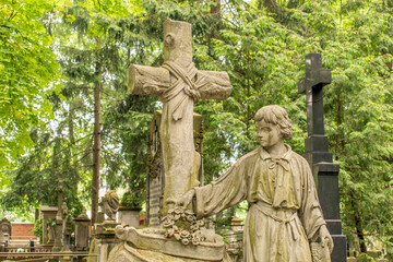 Warsaw, Poland 14 June 2023: Old Powązki Cemetery in Warsaw.