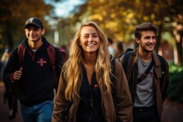 College student with friends at outdoors. College student working on the college campus. Generative AI