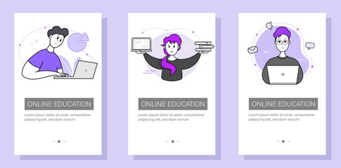 Education and self-development. The concept of trainings, seminars, online courses. Set of modern design templates for websites, applications, booklets, flyers. Vector illustration.