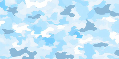 Seamless rough light pastel blue and white camouflage fabric pattern. Cute contemporary abstract playful paintball camo background texture. Boy's clothing, baby shower, nursery wallpaper,Generative AI - obrazy, fototapety, plakaty