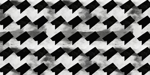 Seamless painted houndstooth black and white artistic acrylic paint texture background. Creative grunge monochrome hand drawn classic hounds tooth tileable surface pattern design. Generative AI