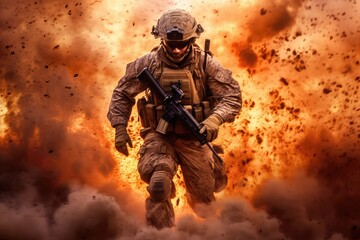 A powerful photo of military soldiers photo realistic illustration - Generative AI. - Powered by Adobe
