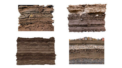 Soil layer cross section found rock, Form of soil layers, its colour and textures, Texture layers of earth surface for background