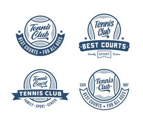 Set of vector tennis club logo. Sport emblems for tennis clubhouse, tournament or organization