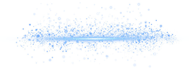 Glow light effect. Blue glitter and bokeh on transparent backdrop. Luxury particles with stardust. Magic Christmas composition. Special shine for poster or advertising. PNG.
