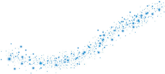 Glow light effect. Blue glitter and bokeh on transparent backdrop. Luxury particles with stardust. Magic Christmas composition. Special shine for poster or advertising. PNG.