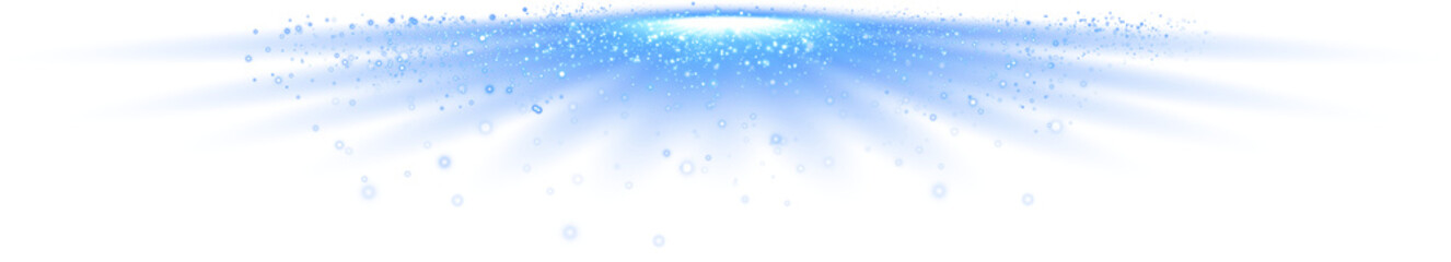 Glow light effect. Blue glitter and bokeh on transparent backdrop. Luxury particles with stardust. Magic Christmas composition. Special shine for poster or advertising. PNG.