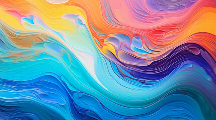 Fototapeta premium Stylish Multicolored Painting. Abstract Art Bold colors, rainbow color swirls wave Texture Wallpaper. Generative AI.