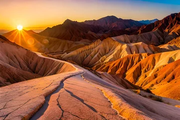 Deurstickers colorful sunrise in zabriskie point, death valley national park, california, usa  colorful mountains on the desert. Ai Generated © Rao Saad Ishfaq