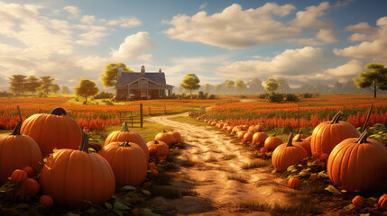 Halloween pumpkin patch on a rural farm