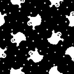 Seamless vector pattern for Halloween design. Halloween symbols cute ghost, and star in cartoon style.