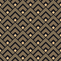 Art deco vector seamless pattern. Classic geometric gold ornament on black background. Best for textile, home decor, wallpapers, wrapping paper, package and your design.