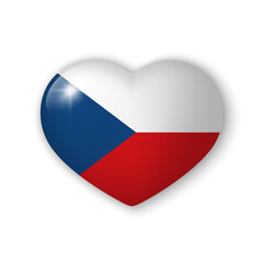 3d heart with flag of Czech Republic. Glossy realistic vector element on white background with shadow underneath. Best for mobile apps, UI and web design.