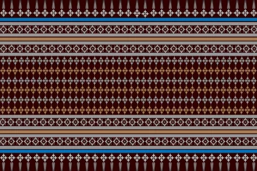 Poster Ethnic fabric patterns with decorative colors, dark red background. © Souvankham