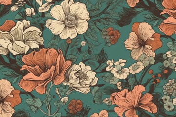Fototapeta premium A vibrant floral wallpaper with orange and white flowers