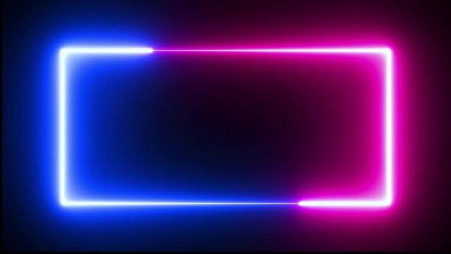 Neon blue purple on light trail with rectangle frame animation endless background.