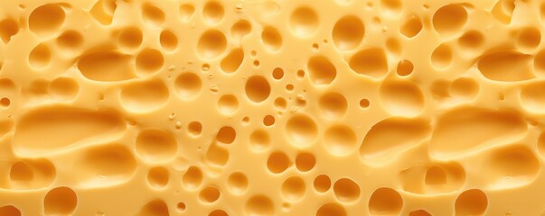 Texture of gold luxury cheese with holes in, cheese pattern panorama. Generative Ai.